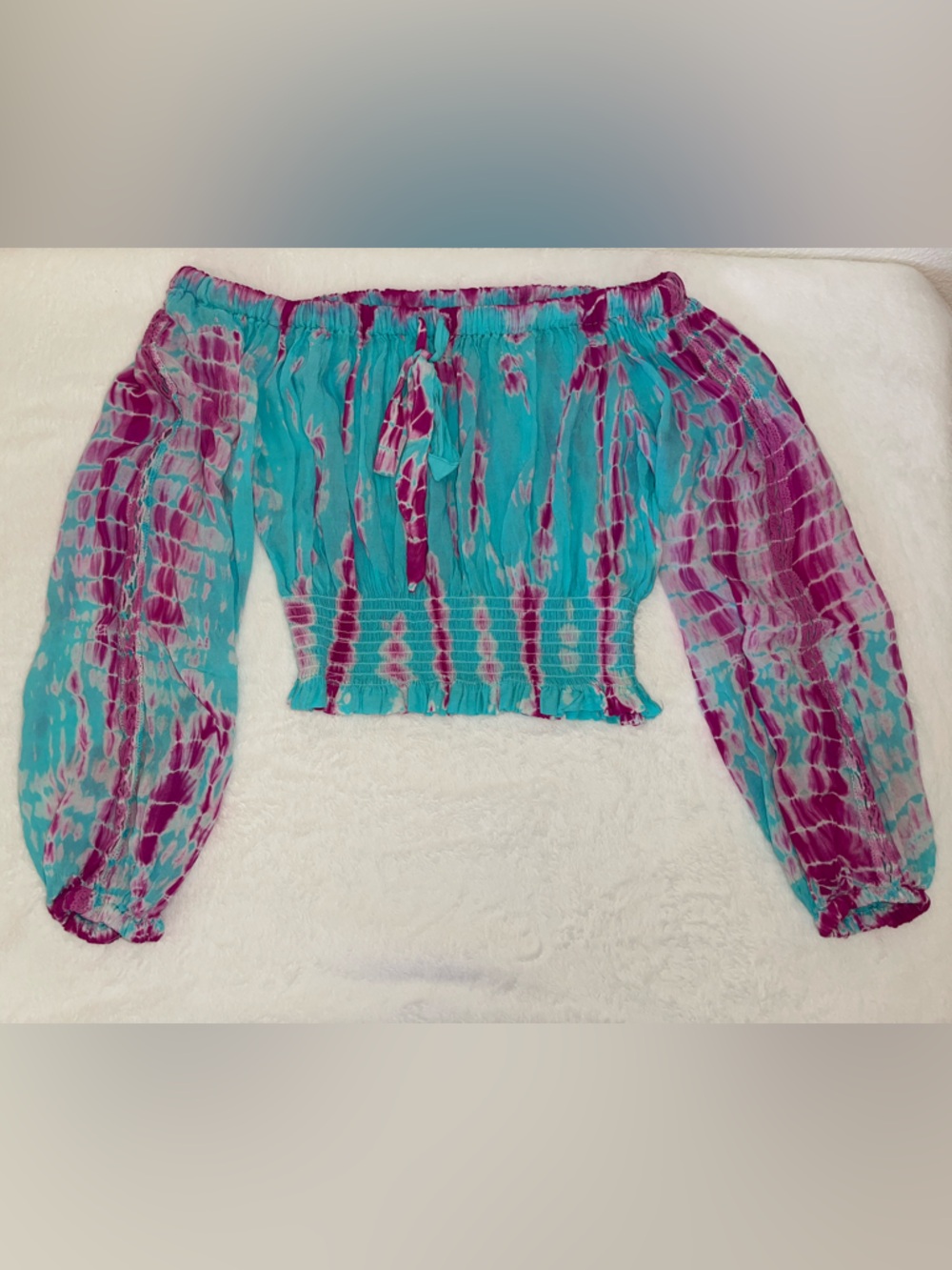Surf Gypsy Aqua and Magenta Tie-Dye Off-Shoulder Crop Top - NWT